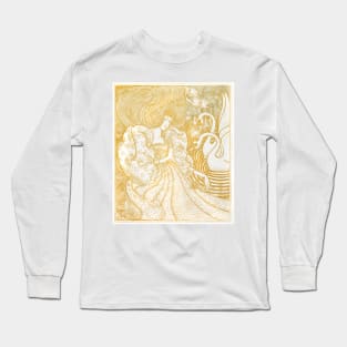 Woman with a Butterfly at a Pond with Two Swans (1894) Long Sleeve T-Shirt